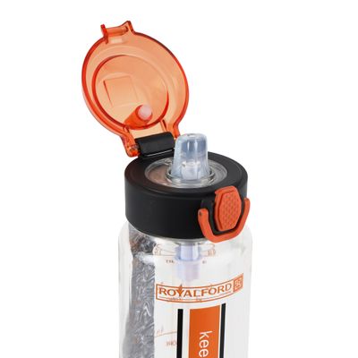 Royalford 1000 ml Water Bottle- RF12155/ with Volume Tracker, Motivational Bottles with Flip Lid, Silicone Sipper and Straw / Perfect for School, Office and Gym/ Leak-Proof and Eco-Friendly, Food-Grade and Elegant Design/ Orange