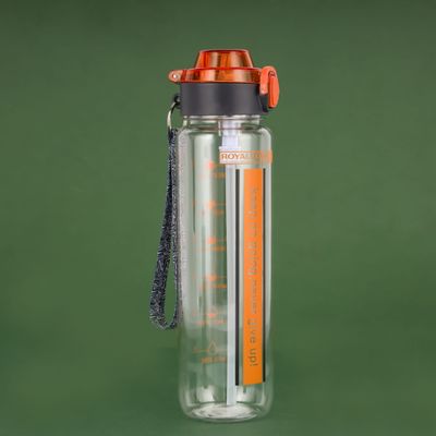 Royalford 1000 ml Water Bottle- RF12155/ with Volume Tracker, Motivational Bottles with Flip Lid, Silicone Sipper and Straw / Perfect for School, Office and Gym/ Leak-Proof and Eco-Friendly, Food-Grade and Elegant Design/ Orange