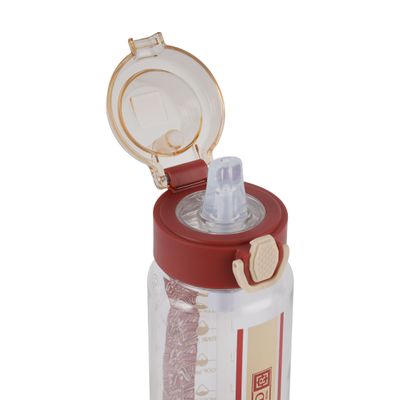 Royalford 700 ml Water Bottle- RF12156/ with Volume Tracker, Motivational Bottles with Flip Lid, Silicone Sipper and Straw / Perfect for School, Office and Gym/ Leak-Proof and Eco-Friendly, Food-Grade and Elegant Design/ Maroon