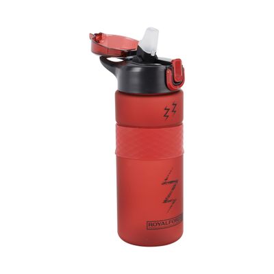 Royalford 700 ml Water Bottle- RF12162/ Plastic Bottles with Flip Lid, Silicone Sipper and Straw, Strap / Perfect for School, Office and Gym/ Leak-Proof and Eco-Friendly, Food-Grade and Elegant Design/ Red