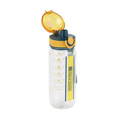 Royalford 700 ml Water Bottle- RF12160/ with Volume Tracker, Motivational Bottles with Flip Lid, PP Sipper and Straw / Perfect for School, Office and Gym/ Leak-Proof and Eco-Friendly, Food-Grade and Elegant Design/ Yellow