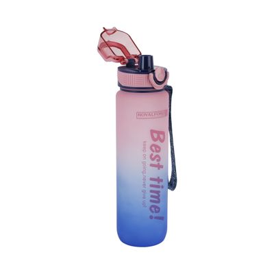 Royalford 1000 ml Water Bottle- RF12157/ with Volume Tracker, Motivational Bottles with Flip Lid, PP Sipper and Straw / Perfect for School, Office and Gym/ Leak-Proof and Eco-Friendly, Food-Grade and Elegant Design/ Blue and pink