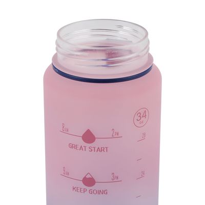 Royalford 1000 ml Water Bottle- RF12157/ with Volume Tracker, Motivational Bottles with Flip Lid, PP Sipper and Straw / Perfect for School, Office and Gym/ Leak-Proof and Eco-Friendly, Food-Grade and Elegant Design/ Blue and pink