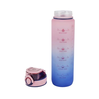 Royalford 1000 ml Water Bottle- RF12157/ with Volume Tracker, Motivational Bottles with Flip Lid, PP Sipper and Straw / Perfect for School, Office and Gym/ Leak-Proof and Eco-Friendly, Food-Grade and Elegant Design/ Blue and pink