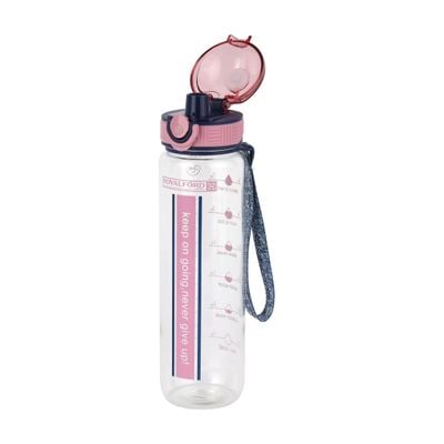 Royalford 1000 ml Water Bottle- RF12159/ with Volume Tracker, Motivational Bottles with Flip Lid, PP Sipper and Straw / Perfect for School, Office and Gym/ Leak-Proof and Eco-Friendly, Food-Grade and Elegant Design/ Pink