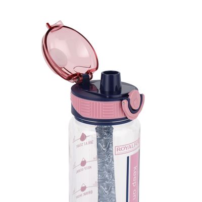 Royalford 1000 ml Water Bottle- RF12159/ with Volume Tracker, Motivational Bottles with Flip Lid, PP Sipper and Straw / Perfect for School, Office and Gym/ Leak-Proof and Eco-Friendly, Food-Grade and Elegant Design/ Pink