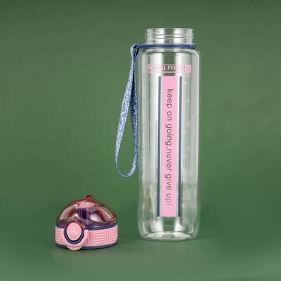 Royalford 1000 ml Water Bottle- RF12159/ with Volume Tracker, Motivational Bottles with Flip Lid, PP Sipper and Straw / Perfect for School, Office and Gym/ Leak-Proof and Eco-Friendly, Food-Grade and Elegant Design/ Pink