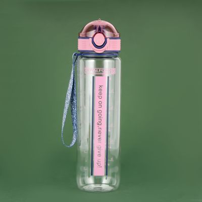 Royalford 1000 ml Water Bottle- RF12159/ with Volume Tracker, Motivational Bottles with Flip Lid, PP Sipper and Straw / Perfect for School, Office and Gym/ Leak-Proof and Eco-Friendly, Food-Grade and Elegant Design/ Pink