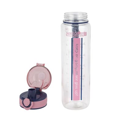 Royalford 1000 ml Water Bottle- RF12159/ with Volume Tracker, Motivational Bottles with Flip Lid, PP Sipper and Straw / Perfect for School, Office and Gym/ Leak-Proof and Eco-Friendly, Food-Grade and Elegant Design/ Pink