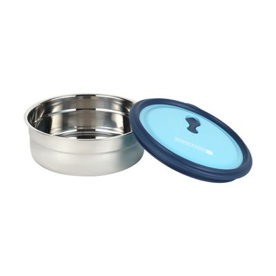 Royalford 1000 ml Stainless Steel Lunch Box- RF12627/ Round Tiffin with Polymer Lid, with Steam Release Vent/ Food-Grade, BPA-Free, Airtight and Leakproof Containers for Kids and Adults, to Keep Foods Fresh/ Compact and Portable Design/ Silver