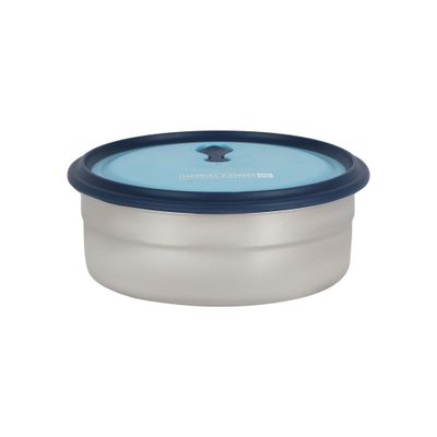 Royalford 700 ml Stainless Steel Lunch Box- RF12626/ Round Tiffin with Polymer Lid, with Steam Release Vent/ Food-Grade, BPA-Free, Airtight and Leakproof Containers for Kids and Adults, to Keep Foods Fresh/ Compact and Portable Design/ Silver