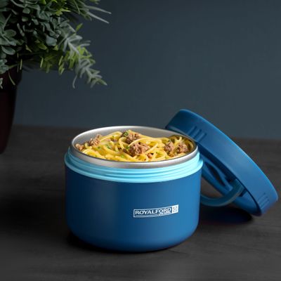 Royalford 600 ml Lunch Box- RF12594/ with Stainless Steel Inner and Plastic Body, Round Tiffin with Lid/ Food-Grade, BPA-Free, Airtight and Leakproof Containers for Kids and Adults, to Keep Foods Fresh/ Compact and Portable Design/ Blue