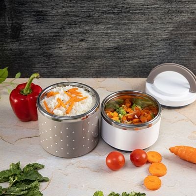 Royalford RF6145 Double Layer Lunch Box - Leak-Proof & Airtight Lid Food Storage Container - High-Quality Stainless Steel Inner, Durable, Non-Toxic and Extended Fastening Lid Design - Portable and Dishwasher Safe