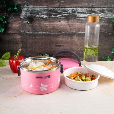 Royalford RF5651 1L Lunch Box - Leak-Proof & Airtight Lid Food Storage Container - High-Quality Stainless Steel Inner, Durable, Non-Toxic and Extended Fastening Lid Design - Portable & Dishwasher Safe