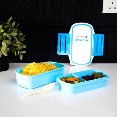 Royalford RF4399BL Airtight Lunch Box with 2 Layer- Portable & Practical Lunch Box Student Lunch Box Thick-Layer Compartment Microwave/Dishwasher Safe | Food Storage Box Set for Office Worker Food Container