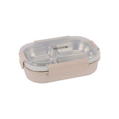 Royalford 900 ml Lunch Box- RF12119/ Rectangular Tiffin with Transparent Lid and 4 Compartments/ Removable Stainless Steel Inner Container for Kids and Toddlers, Suitable for Schools, Office, Nursery, Picnic/ Sturdy 4 Locks, High Heat Retaining Efficiency, Easy to Carry/ Pink