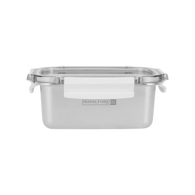 Royalford 1000 ml Stainless Steel Lunch Box- RF12172/ Rectangle Tiffin with Polymer Lid, 4 Side Locks/ Food-Grade, BPA-Free, Airtight and Leakproof Containers for Kids and Adults, to Keep Foods Fresh/ Compact and Portable Design/ Silver