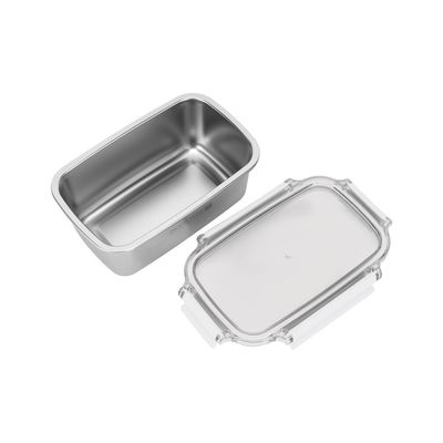 Royalford 1000 ml Stainless Steel Lunch Box- RF12172/ Rectangle Tiffin with Polymer Lid, 4 Side Locks/ Food-Grade, BPA-Free, Airtight and Leakproof Containers for Kids and Adults, to Keep Foods Fresh/ Compact and Portable Design/ Silver