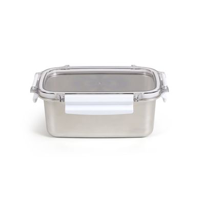 Royalford 1000 ml Stainless Steel Lunch Box- RF12172/ Rectangle Tiffin with Polymer Lid, 4 Side Locks/ Food-Grade, BPA-Free, Airtight and Leakproof Containers for Kids and Adults, to Keep Foods Fresh/ Compact and Portable Design/ Silver