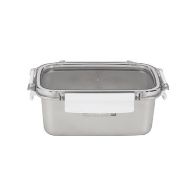 Royalford 1000 ml Stainless Steel Lunch Box- RF12172/ Rectangle Tiffin with Polymer Lid, 4 Side Locks/ Food-Grade, BPA-Free, Airtight and Leakproof Containers for Kids and Adults, to Keep Foods Fresh/ Compact and Portable Design/ Silver