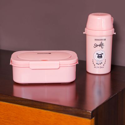 Royalford Lunch Box and Water Bottle with Cutlery- RF11135|750ML Lunch Box and 450ML Water Bottle| Plastic Tiffin and Bottle Set with Attached Lid for Kids| Suitable for Schools| Leak-Proof, High Heat-Retaining Efficiency| Easy to Carry| Freezer and Dishwasher Safe| Non-Toxic, Tasteless and Durable