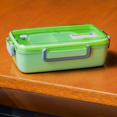 Royalford 950ML Lunch Box with Cutlery- Plasticware- RF11125| Rectangular Box with Transparent Lid and Compartments| Plastic Tiffin for Kids and Adults for Schools and Offices| Sturdy Locks, Leak-Proof, High Heat-Retaining Efficiency| Freezer and Dishwasher Safe| Non-Toxic, Tasteless and Durable