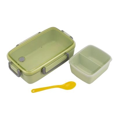 Royalford 950ML Lunch Box with Cutlery- Plasticware- RF11125| Rectangular Box with Transparent Lid and Compartments| Plastic Tiffin for Kids and Adults for Schools and Offices| Sturdy Locks, Leak-Proof, High Heat-Retaining Efficiency| Freezer and Dishwasher Safe| Non-Toxic, Tasteless and Durable