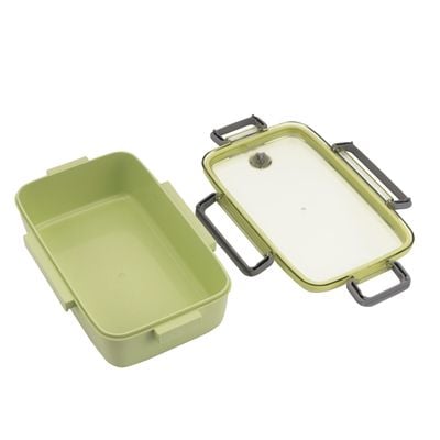 Royalford 950ML Lunch Box with Cutlery- Plasticware- RF11125| Rectangular Box with Transparent Lid and Compartments| Plastic Tiffin for Kids and Adults for Schools and Offices| Sturdy Locks, Leak-Proof, High Heat-Retaining Efficiency| Freezer and Dishwasher Safe| Non-Toxic, Tasteless and Durable