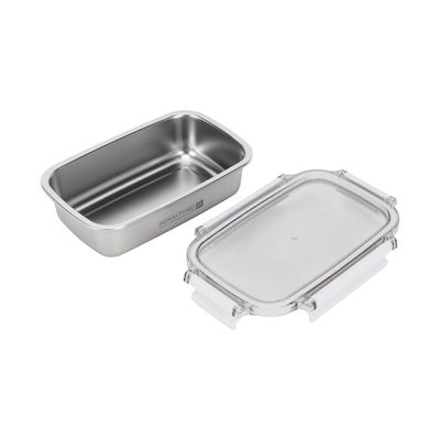 Royalford 600 ml Stainless Steel Lunch Box- RF12171/ Rectangle Tiffin with Polymer Lid, 4 Side Locks/ Food-Grade, BPA-Free, Airtight and Leakproof Containers for Kids and Adults, to Keep Foods Fresh/ Compact and Portable Design/ Silver