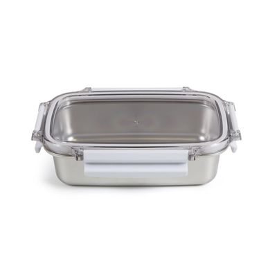 Royalford 600 ml Stainless Steel Lunch Box- RF12171/ Rectangle Tiffin with Polymer Lid, 4 Side Locks/ Food-Grade, BPA-Free, Airtight and Leakproof Containers for Kids and Adults, to Keep Foods Fresh/ Compact and Portable Design/ Silver