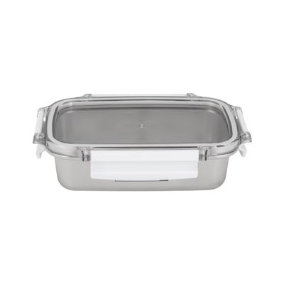 Royalford 600 ml Stainless Steel Lunch Box- RF12171/ Rectangle Tiffin with Polymer Lid, 4 Side Locks/ Food-Grade, BPA-Free, Airtight and Leakproof Containers for Kids and Adults, to Keep Foods Fresh/ Compact and Portable Design/ Silver