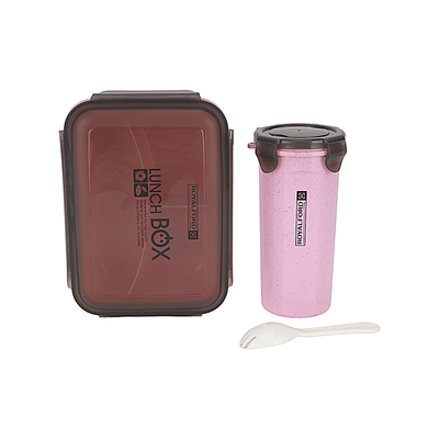 Royalford Lunch Box with Water Bottle- RF12177/ 800 ml and 500 ml, Plastic Tiffin Set with Spoon Perfect for Schools, Offices, etc./ Durable and Leak-Proof Construction/ 100% Food-Grade, Non-Toxic, Odorless and Keeps the Food Safe and Fresh/ Light-Weight, Compact and Portable Design/ Pink