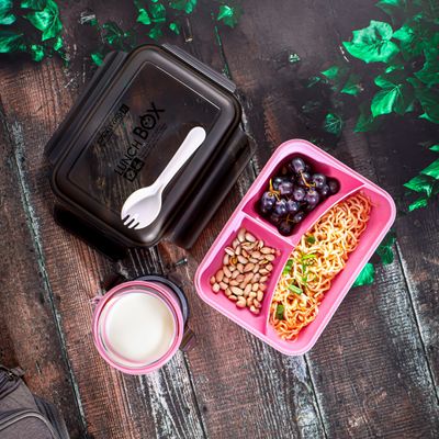 Royalford Lunch Box with Water Bottle- RF12177/ 800 ml and 500 ml, Plastic Tiffin Set with Spoon Perfect for Schools, Offices, etc./ Durable and Leak-Proof Construction/ 100% Food-Grade, Non-Toxic, Odorless and Keeps the Food Safe and Fresh/ Light-Weight, Compact and Portable Design/ Pink