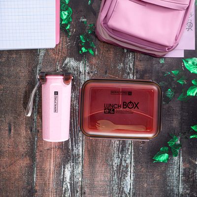 Royalford Lunch Box with Water Bottle- RF12177/ 800 ml and 500 ml, Plastic Tiffin Set with Spoon Perfect for Schools, Offices, etc./ Durable and Leak-Proof Construction/ 100% Food-Grade, Non-Toxic, Odorless and Keeps the Food Safe and Fresh/ Light-Weight, Compact and Portable Design/ Pink