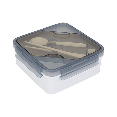 Royalford 1200 ml Lunch Box with Cutlery- RF12193/ Square Tiffin with Transparent Lid, Spoon and Chopsticks and 3 Compartments/ Plastic, for Kids and Adults for Schools and Offices/ Sturdy Locks, Leak-Proof, High Heat-Retaining Efficiency/ Freezer, Non-Toxic, Tasteless and Durable/ Grey