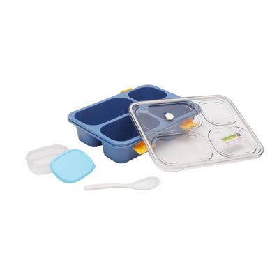 Royalford 1250 ML Lunch Box with Cutlery- RF11126| Non-toxic | Tasteless | Durable | Rectangular Lunch Box with Transparent Lid and Compartments| Plastic Tiffin for Kids and Adults Suitable for Schools and Offices| Sturdy Locks, High Thermal Efficiency, Easy to Carry| Freezer and Dishwasher Safe