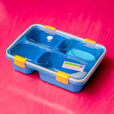 Royalford 1250 ML Lunch Box with Cutlery- RF11126| Non-toxic | Tasteless | Durable | Rectangular Lunch Box with Transparent Lid and Compartments| Plastic Tiffin for Kids and Adults Suitable for Schools and Offices| Sturdy Locks, High Thermal Efficiency, Easy to Carry| Freezer and Dishwasher Safe