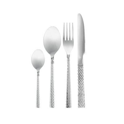 Royalford Stainless Steel Cutlery Set- RF11984| 16 Piece Cutlery Set, Includes 4 Teaspoons, 4 Dinner spoons, 4 Dinner Forks, 4 Dinner Knives| Stylish and Light-Weight, 100% Food-Grade| Stylish Hammered Finish, Suitable for Dining Table, Home and Restaurant| Kitchen Accessories| Silver