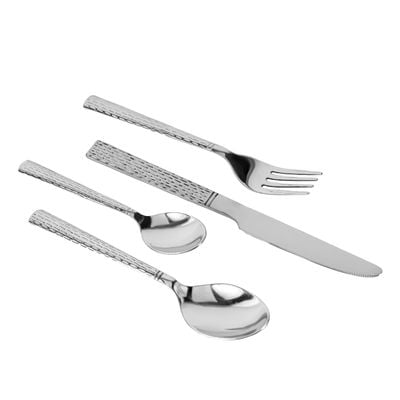 Royalford Stainless Steel Cutlery Set- RF11984| 16 Piece Cutlery Set, Includes 4 Teaspoons, 4 Dinner spoons, 4 Dinner Forks, 4 Dinner Knives| Stylish and Light-Weight, 100% Food-Grade| Stylish Hammered Finish, Suitable for Dining Table, Home and Restaurant| Kitchen Accessories| Silver