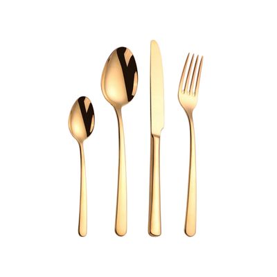 Royalford S S Prima Cutlery Set- RF12464/ 24 Pieces Spoons Set, Includes 6 Table Knives, 6 Forks, 6 Tablespoons, 6 Teaspoons/ Stylish and Light-Weight, 100% Food-Grade/ Stylish Handle, Suitable for Dining Table, Home and Restaurant, Kitchen Accessories, Dishwasher Safe/ Gold