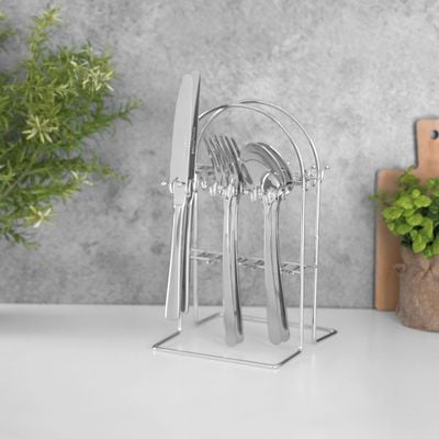 Royalford S S Prima Cutlery Set- RF12463/ 24 Pieces Spoons Set, Includes 6 Table Knives, 6 Forks, 6 Tablespoons, 6 Teaspoons/ Stylish and Light-Weight, 100% Food-Grade/ Stylish Handle, Suitable for Dining Table, Home and Restaurant, Kitchen Accessories, Dishwasher Safe/ Silver