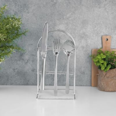 Royalford S S Prima Cutlery Set- RF12463/ 24 Pieces Spoons Set, Includes 6 Table Knives, 6 Forks, 6 Tablespoons, 6 Teaspoons/ Stylish and Light-Weight, 100% Food-Grade/ Stylish Handle, Suitable for Dining Table, Home and Restaurant, Kitchen Accessories, Dishwasher Safe/ Silver