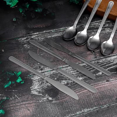 Royalford Cutlery Set- RF12591/ 16 Pieces Spoons Set, Includes 4 Table Knives, 4 Forks, 4 Tablespoons, 4 Teaspoons/ Stylish and Light-Weight, 100% Food-Grade/ Stylish Handle, Suitable for Dining Table, Home and Restaurant, Kitchen Accessories, Dishwasher Safe/ Silver