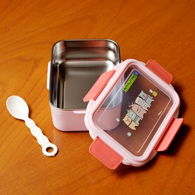 Royalford RF11136 Lunch Box with Cutlery and Transparent Lid | 750ML| Plastic Tiffin Box for Kids| Suitable for Schools| Sturdy Locks and Leak-Proof| High Heat-Retaining Efficiency| Food-Safe| Easy to Carry| Freezer and Dishwasher Safe| Non-Toxic and Tasteless| Durable and Stylish