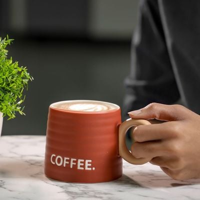 Royalford 385 ml (13 oz) New Bone Mug- RF12290/ Perfect for Hot and Cold Drinks/ Food-Grade, Non-Toxic and Safe to Use/ Stylish, Durable and Long-Lasting Design, Coffee Printed, Suitable for Gifting/ Red