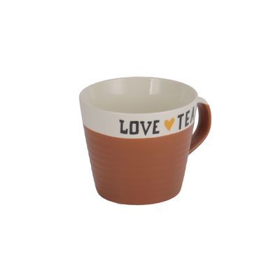 Royalford 415 ml (14 oz) New Bone Mug- RF12296/ Perfect for Hot and Cold Drinks/ Food-Grade, Non-Toxic and Safe to Use/ Stylish, Durable and Long-Lasting Design, Love tea Printed, Suitable for Gifting/ Brown