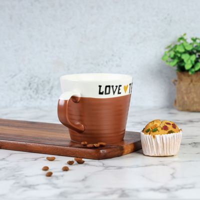 Royalford 415 ml (14 oz) New Bone Mug- RF12296/ Perfect for Hot and Cold Drinks/ Food-Grade, Non-Toxic and Safe to Use/ Stylish, Durable and Long-Lasting Design, Love tea Printed, Suitable for Gifting/ Brown