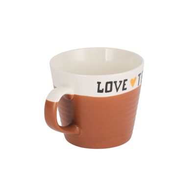 Royalford 415 ml (14 oz) New Bone Mug- RF12296/ Perfect for Hot and Cold Drinks/ Food-Grade, Non-Toxic and Safe to Use/ Stylish, Durable and Long-Lasting Design, Love tea Printed, Suitable for Gifting/ Brown