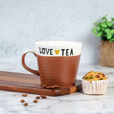 Royalford 415 ml (14 oz) New Bone Mug- RF12296/ Perfect for Hot and Cold Drinks/ Food-Grade, Non-Toxic and Safe to Use/ Stylish, Durable and Long-Lasting Design, Love tea Printed, Suitable for Gifting/ Brown