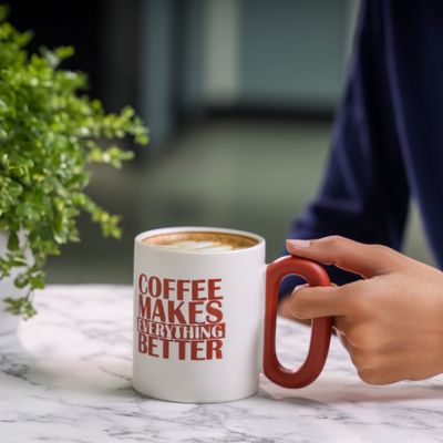 Royalford 355 ml (12 oz) New Bone Mug- RF12288/ Perfect for Hot and Cold Drinks/ Food-Grade, Non-Toxic and Safe to Use/ Stylish, Durable and Long-Lasting Design, Quote Printed, Suitable for Gifting/ White and red